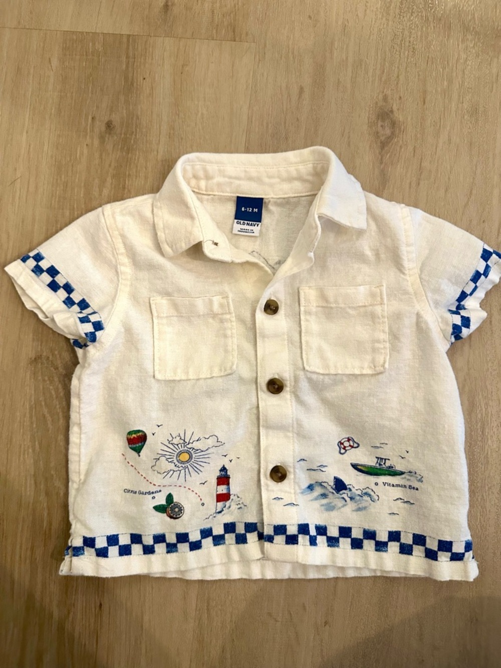 Old Navy Cream Button-Front Kids Shirt 6-12M